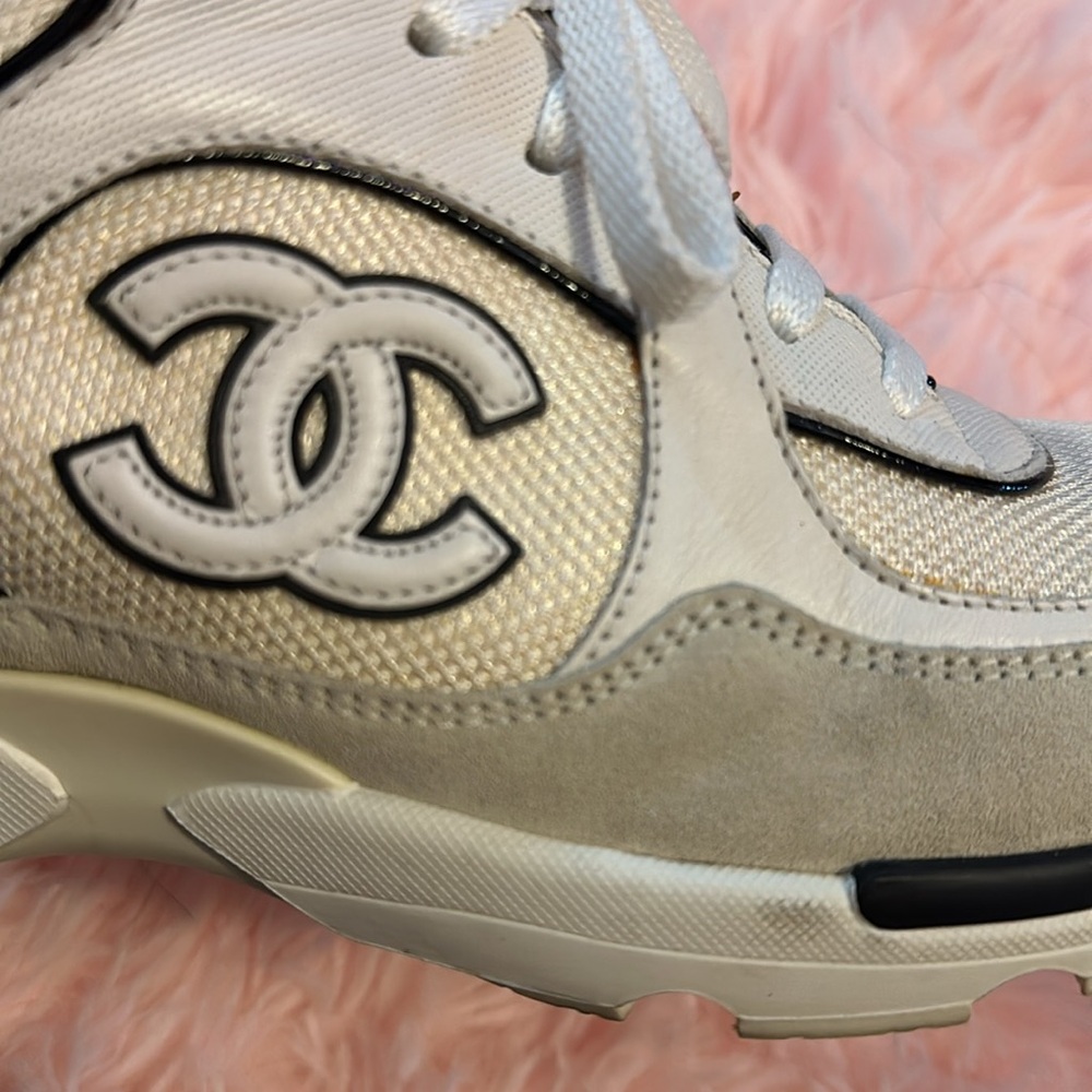 CHANEL ivory/cream and black sneakers . Size 40 . WORN - Picture 4 of 11